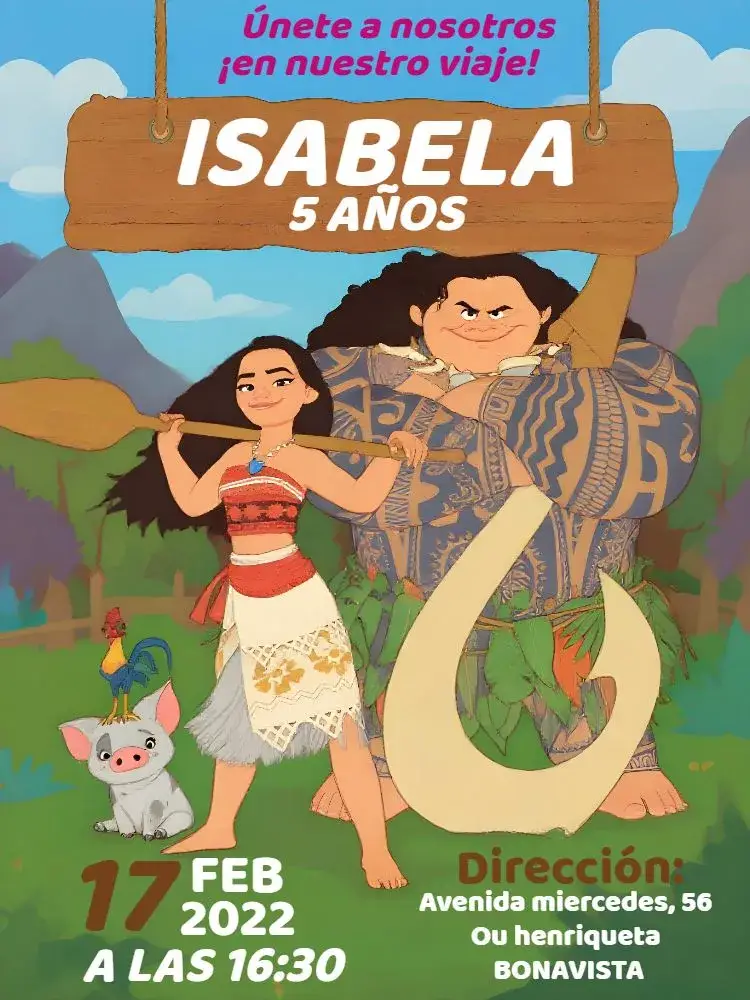 Invitación Moana Marron editable y personalizable