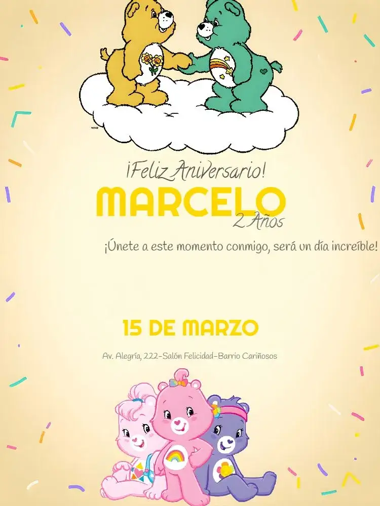 Invitación Osos Cariñosos Personalizado – tema Cumpleaños Infantil colorido, infantil, lúdico, tierno, divertido