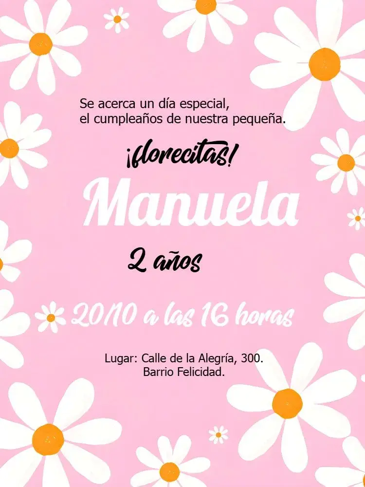 Invitación Jardín De Margaritas Rosa Flor