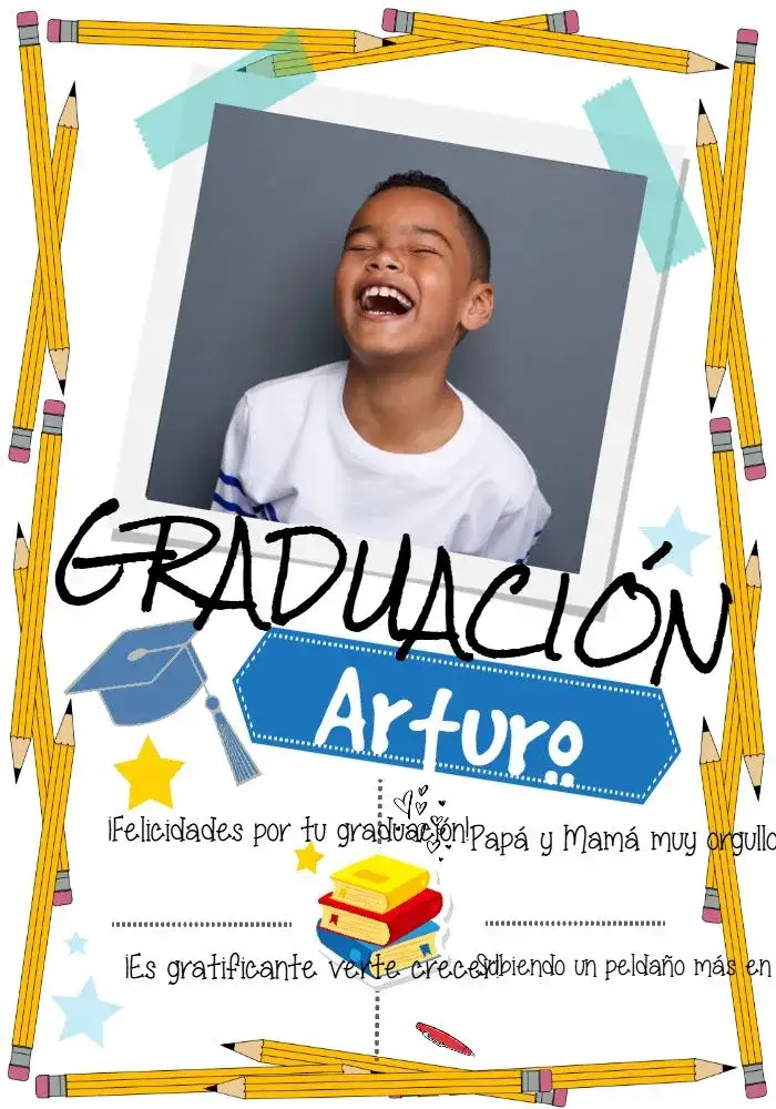 Invitación Graduación Infantil Con Foto Estrella – tema Graduación colorido, divertido, educativo, infantil, moderno
