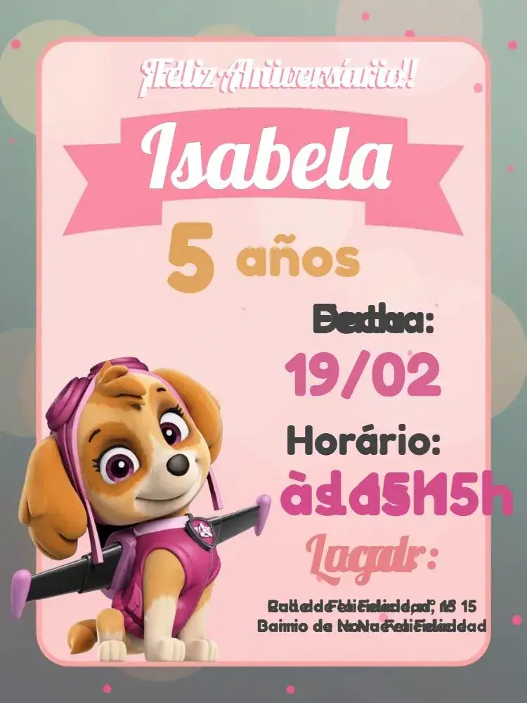 Invitación Skye Patrulla Canina Cachorra