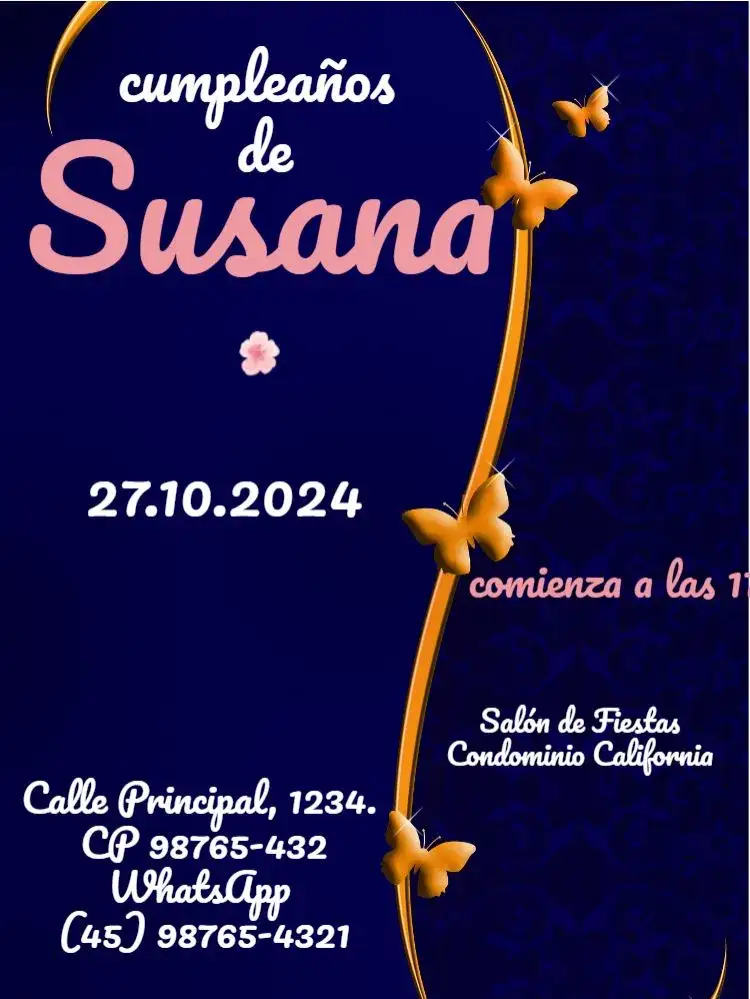 Invitación Mariposas Morado – tema Cumpleaños Infantil floral, delicado, femenino, colorido, moderno