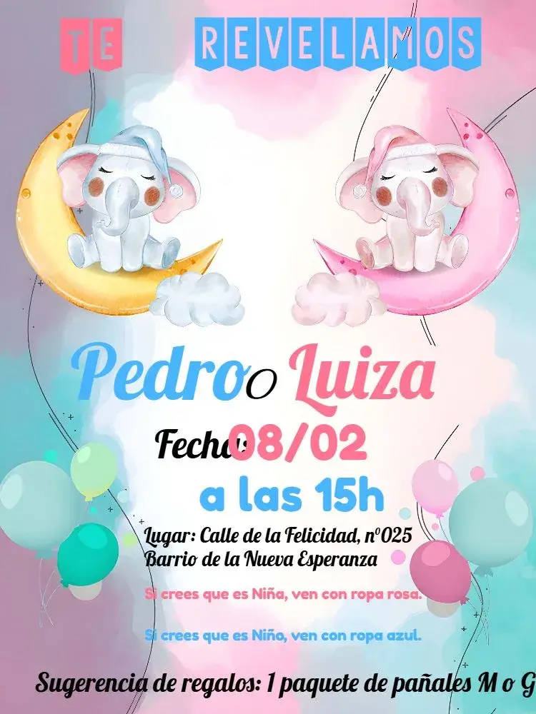 Invitación Baby Shower Revelación Elefantitos Mimo