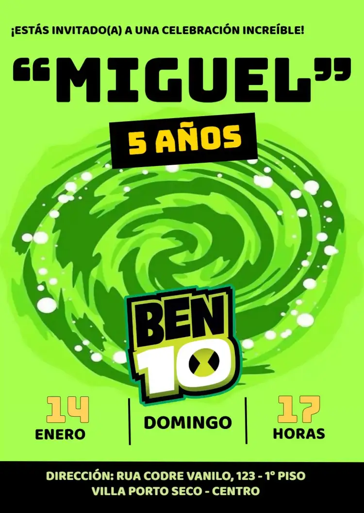 Invitación Ben 10 Aliens Infantil – tema Cumpleaños Infantil colorido, temático, divertido, aventura, moderno