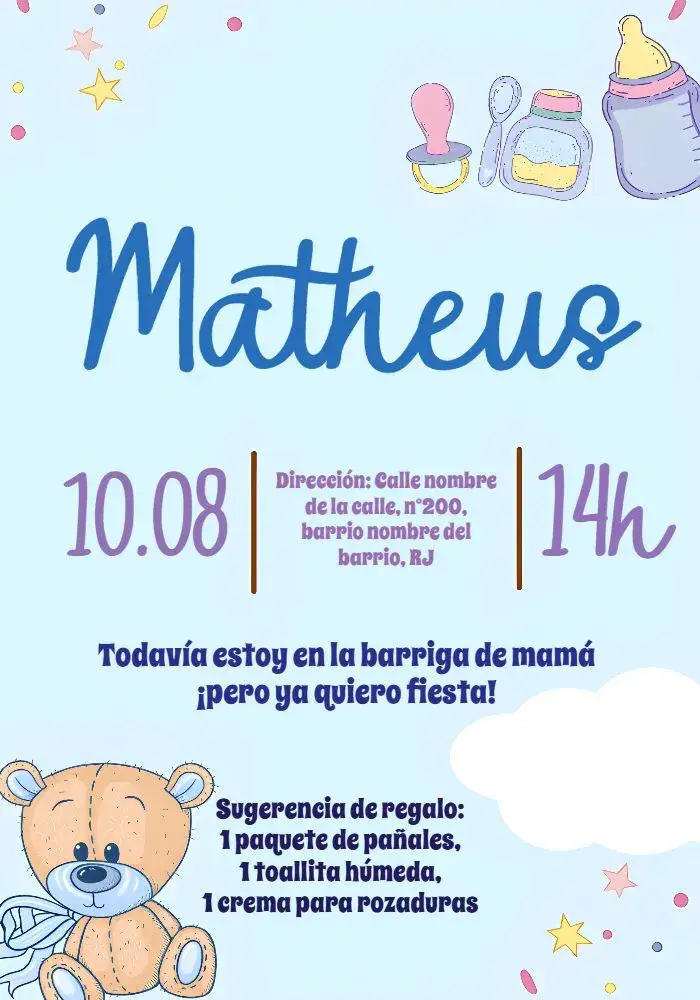 Invitación Baby Shower Osito Papilla
