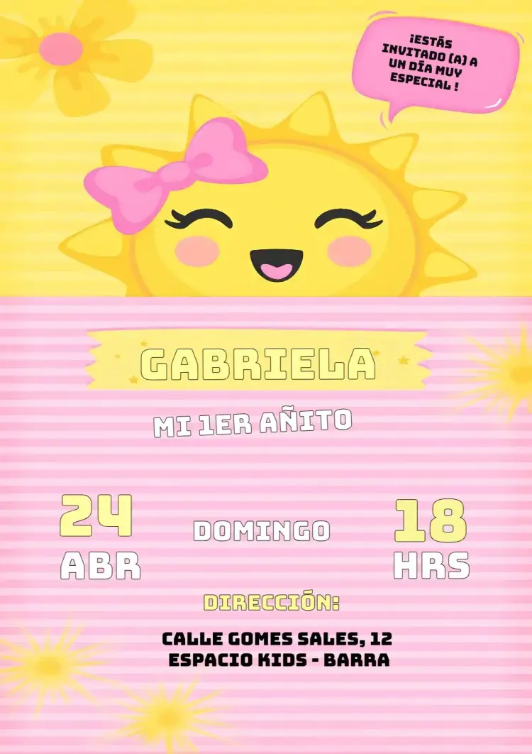 Invitación Rayo De Sol Volra – tema Primera Comunión rosa, delicado, luz del sol, naturaleza, infantil, alegre