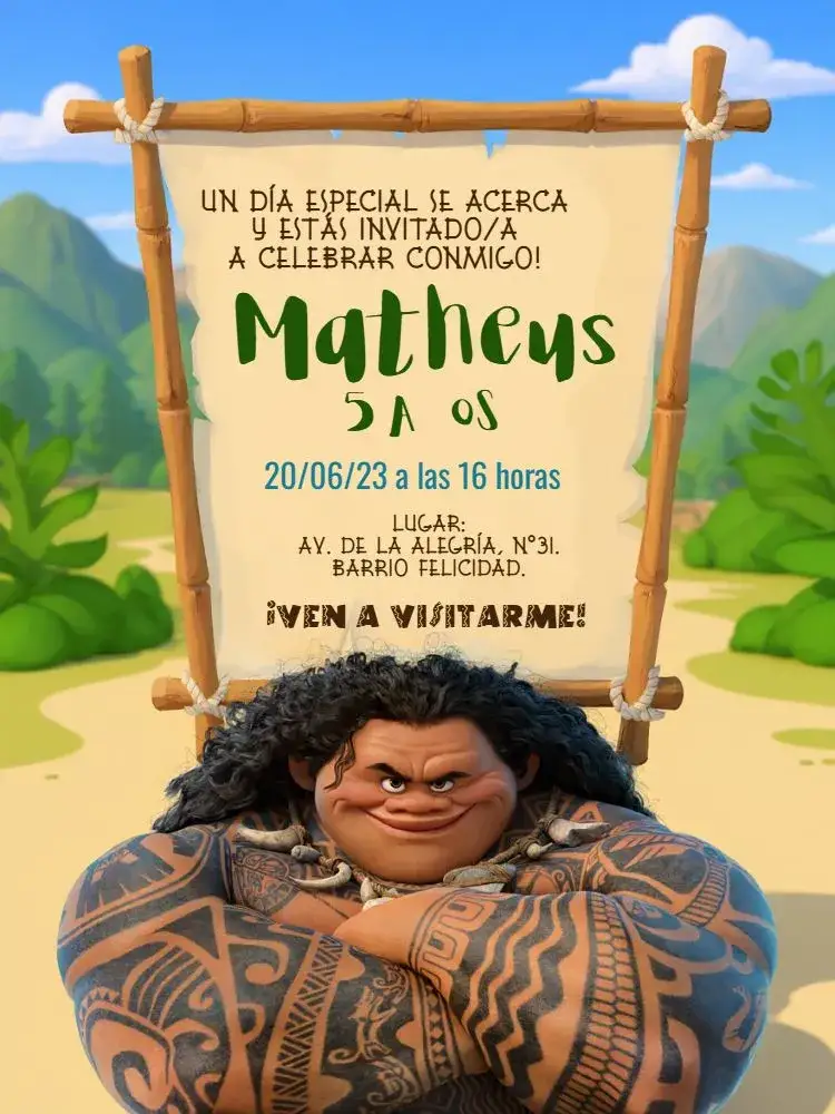Invitación Maui Moana Concha – tema Más buscados tropical, playa, mar, vibrante, divertido, lúdico