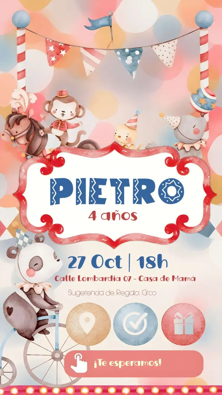 Invitación Circo Chica – tema Más buscados colorido, divertido, jocoso, alegre, festivo