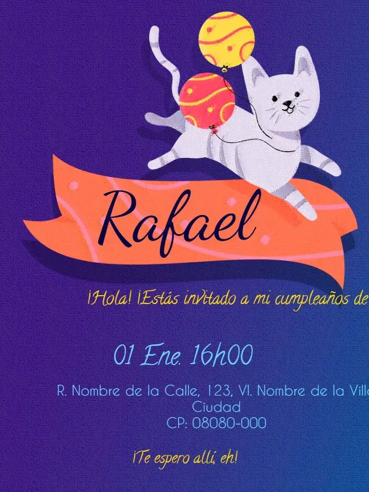 Invitación Infantill Gato Festa
