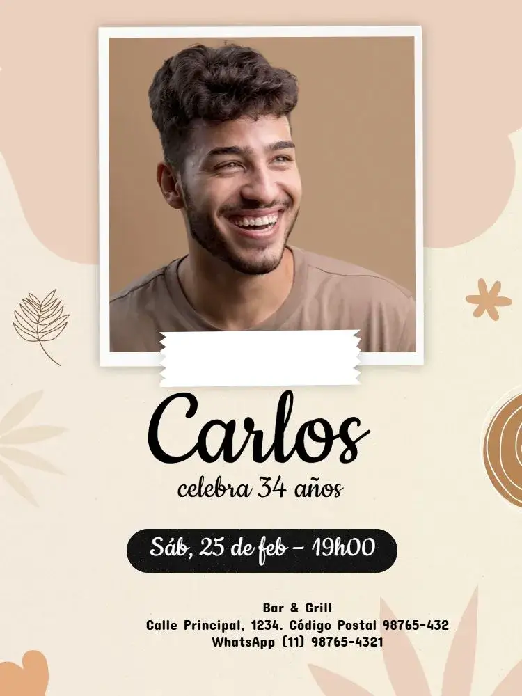 Invitación Con Foto Adulto Claro – tema Cumpleaños Infantil claro, beige, minimalista, moderno, elegante, divertido