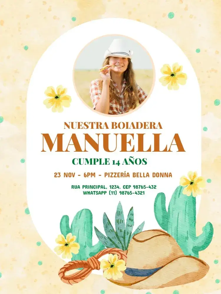 Invitación Boiadeira Con Foto Amarillo Cactus