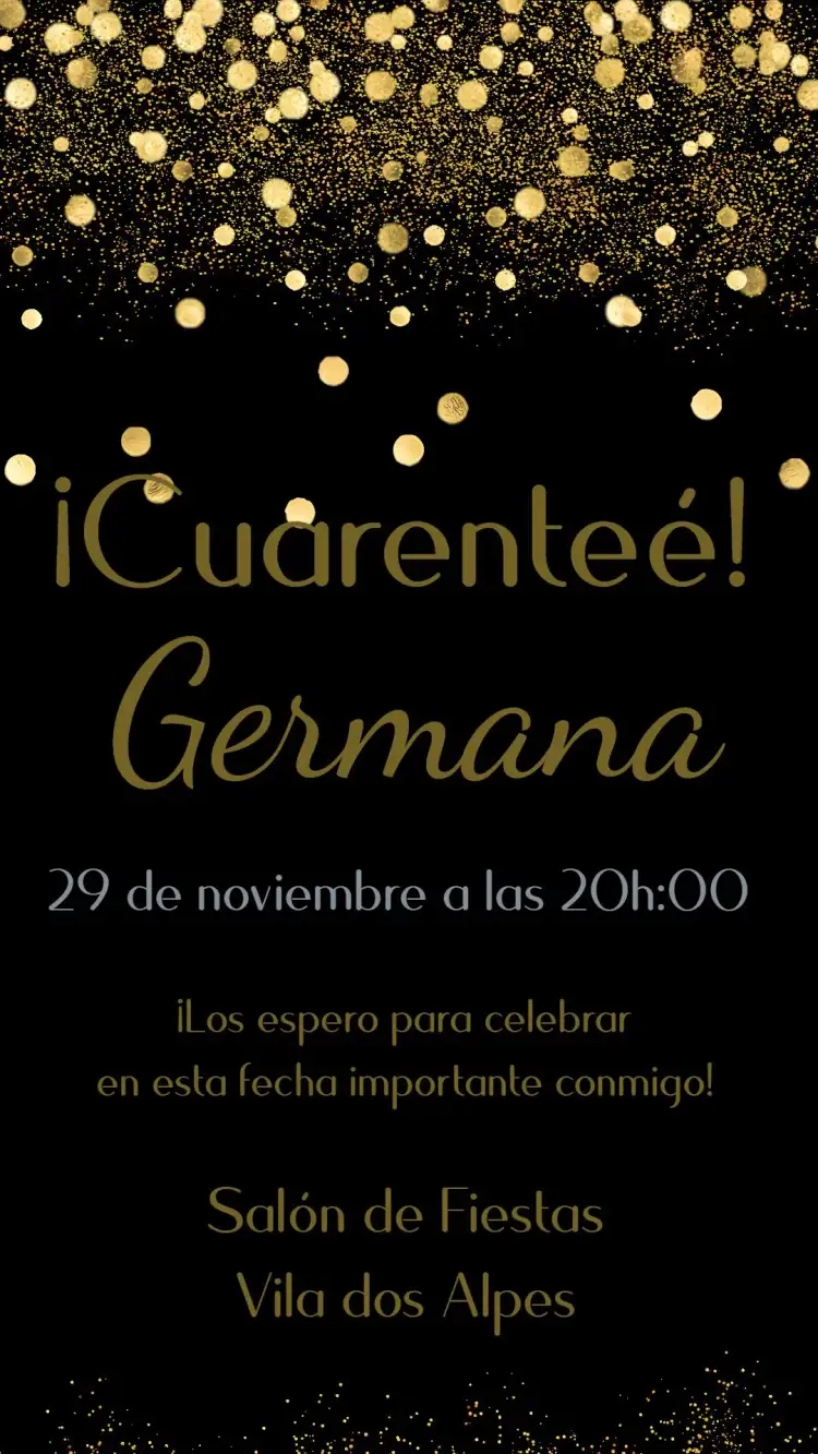 Invitación Cumpleaños Adulto – tema Cumpleaños dorado, negro, moderno, elegante, minimalista