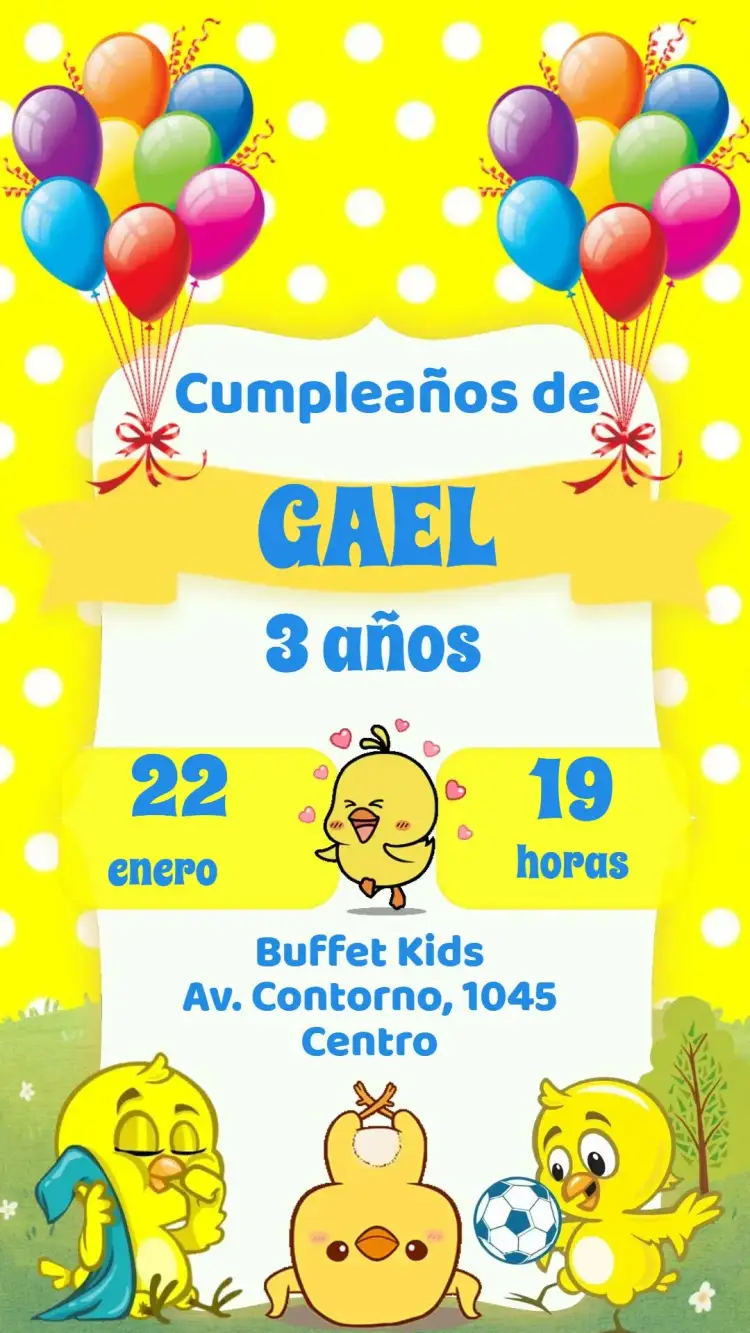 Invitación Pollito Amarillito – tema Cumpleaños Infantil pollitos, infantil, globos