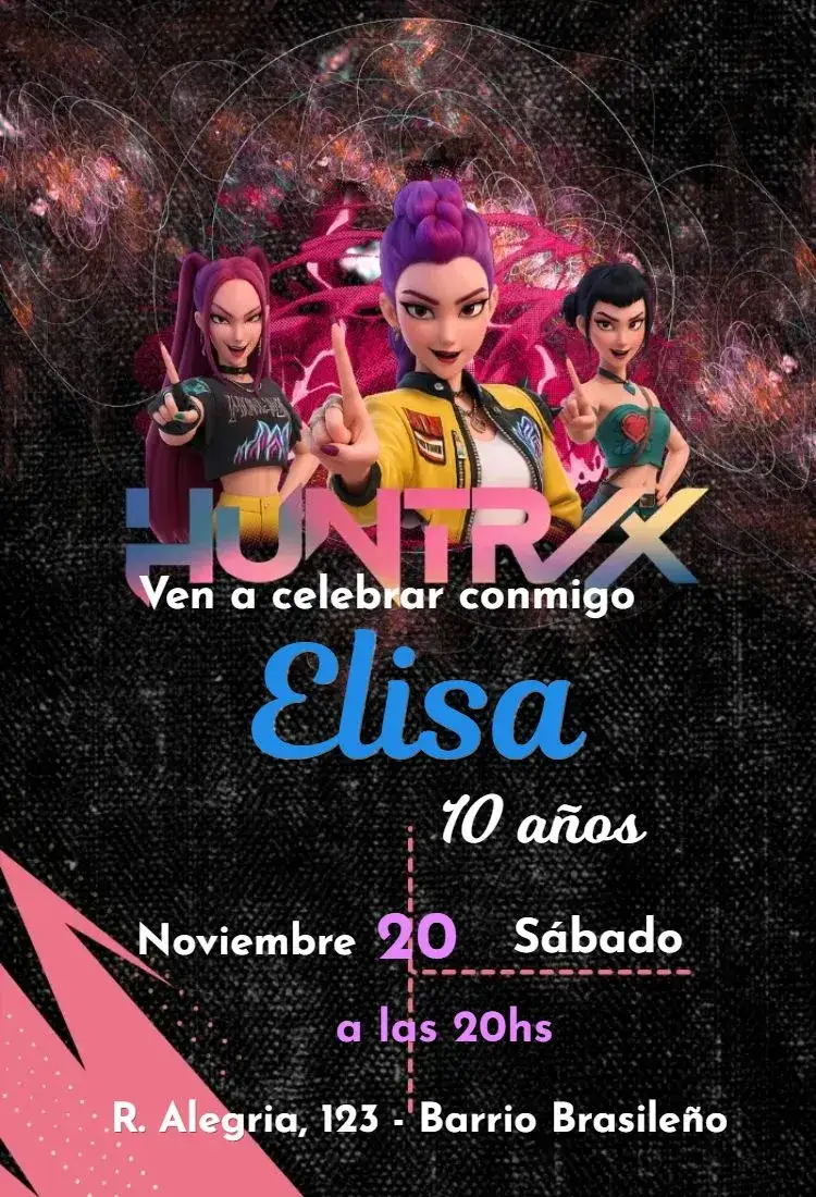 Invitación Cazadores de Demonios K-Pop – tema Cumpleaños Infantil colorido, moderno, jovial, divertido, pop, ilustrativo