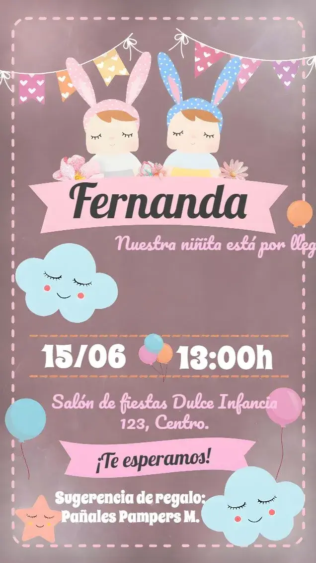 Invitación Baby Shower Muñeca Metoo Rosa