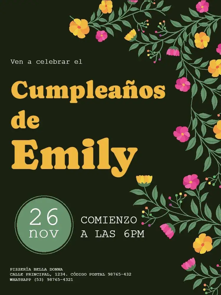 Invitación Adulto Femenino Floral Oscuro Fiesta – tema Cumpleaños Infantil floral, oscuro, elegante, moderno, femenino, delicado