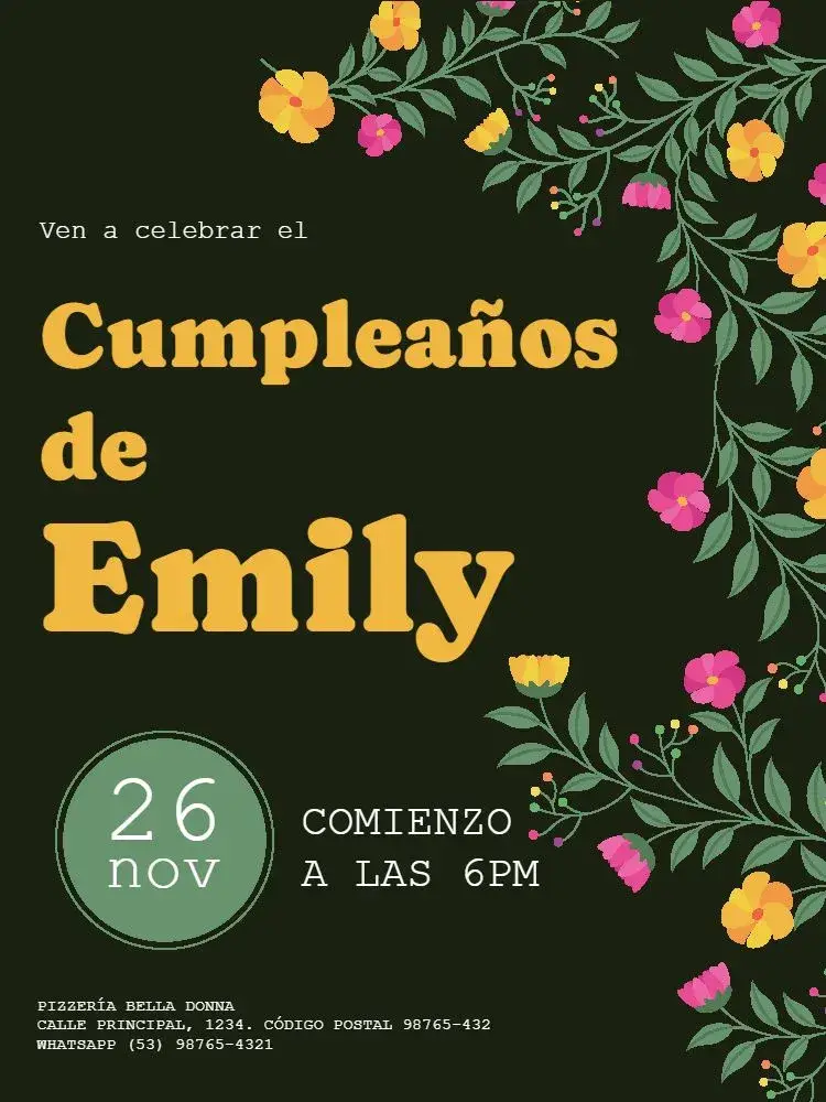 Invitación Adulto Femenino Floral Oscuro Fiesta