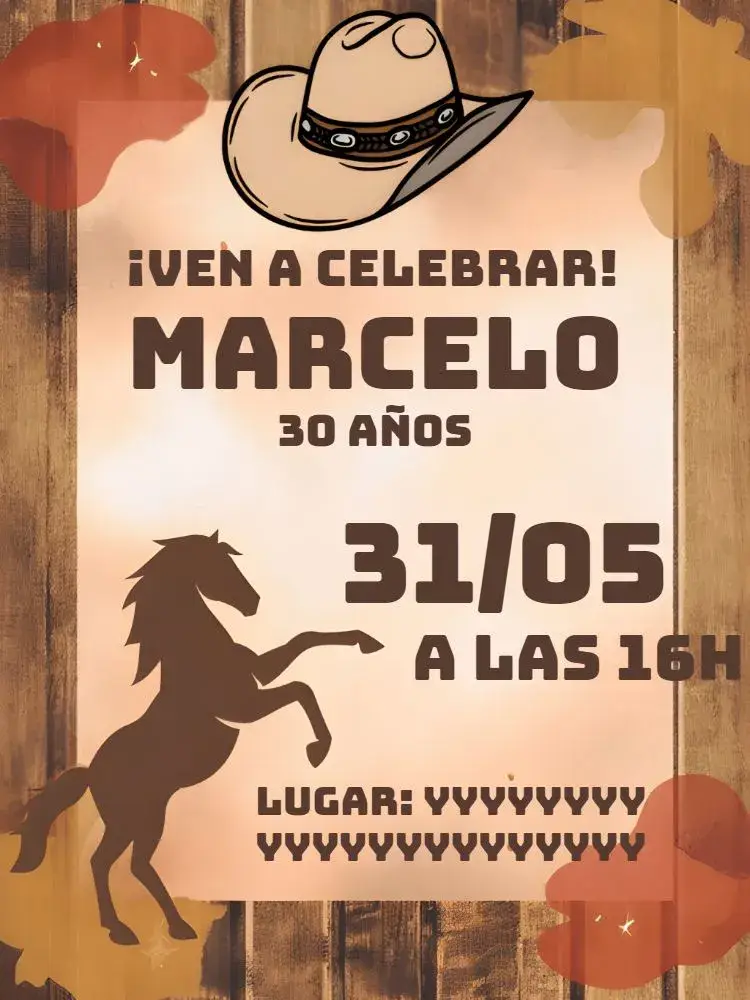 Invitación Caballo Cowboy Madera
