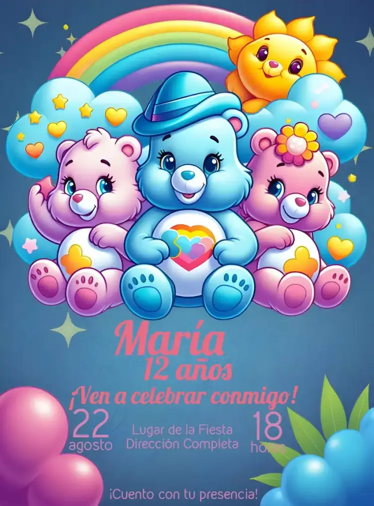 Invitación Ositos Cariñosos Coloridos – tema Cumpleaños Infantil colorido, lúdico, divertido, infantil, fofo