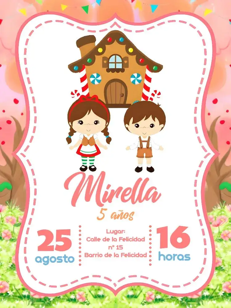 Invitación João y María Marco – tema Fechas Conmemorativas rosa, blanco, fresa, a rayas, divertido, infantil
