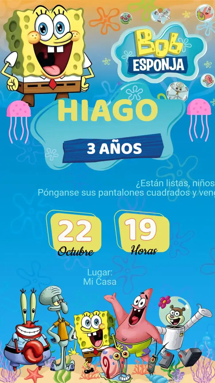 Invitación Cumpleaños Bob Esponja