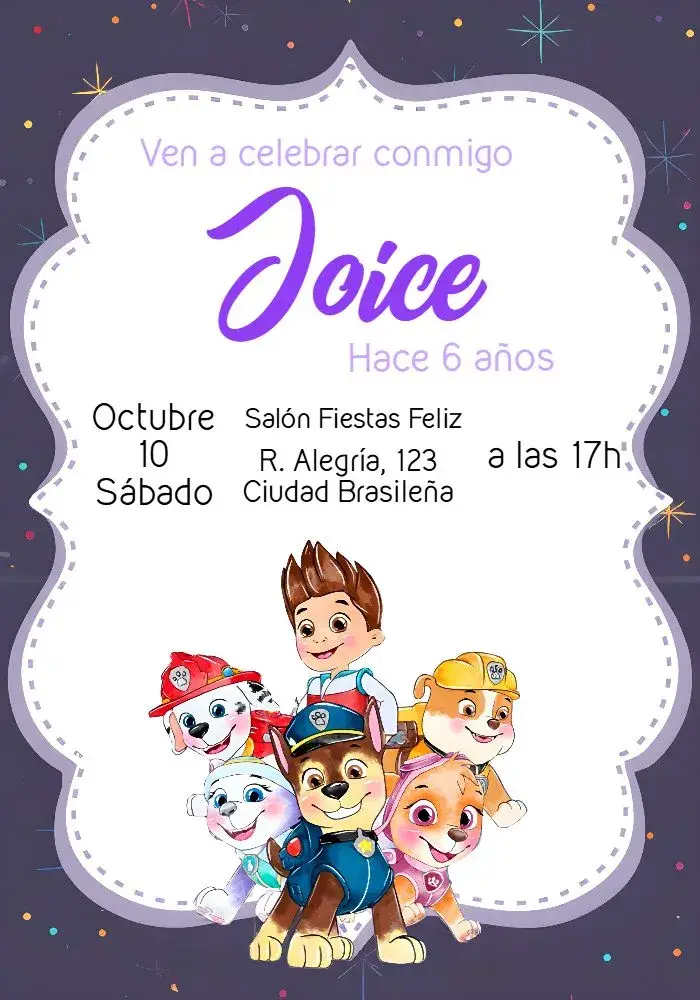 Invitación Patrulla Canina Lila