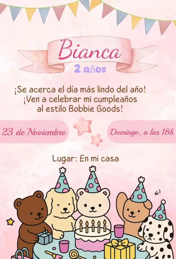Invitación Invitación digital Bobbie Goods – tema Cumpleaños kawaii, moderno, delicado, fofo, minimalista, aesthetic
