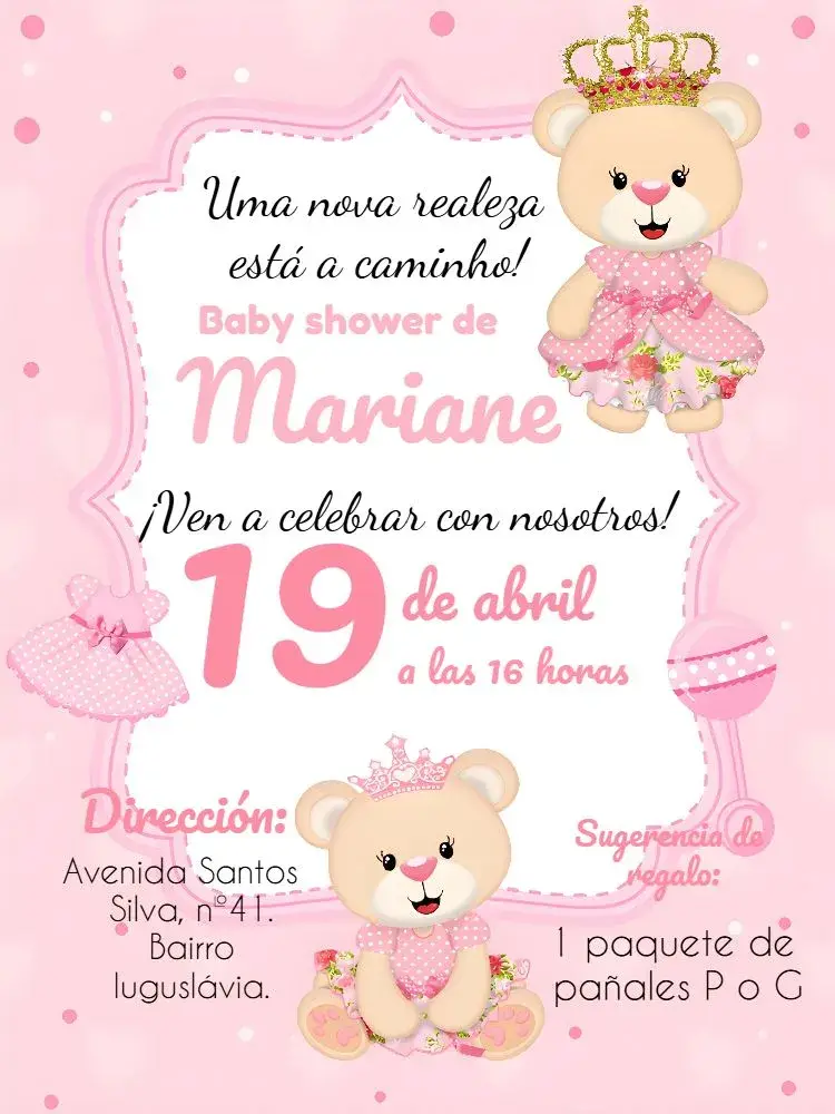 Invitación Baby Shower Princesa Osita Té