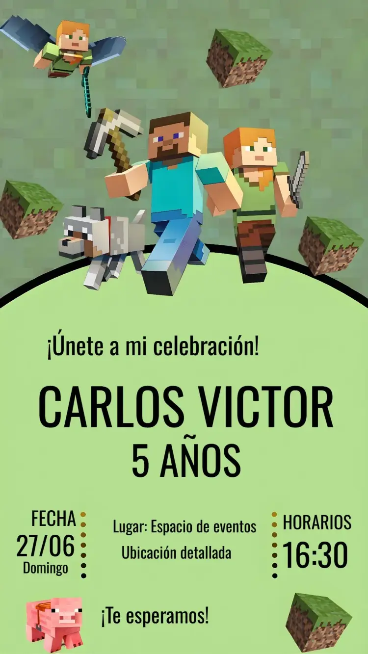 Invitación Jugador de Minecraft editable y personalizable