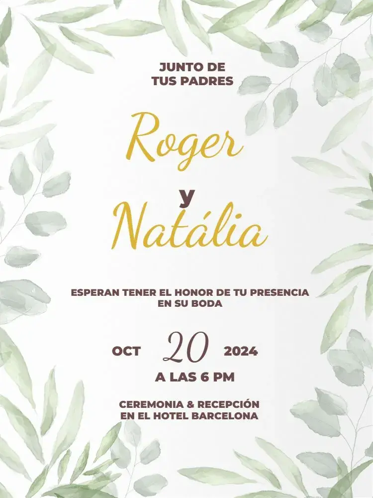 Invitación Boda Botánica / Follaje Blanco Claro
