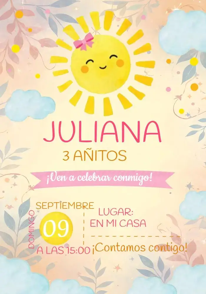 Invitación Rayo De Sol Niña Nube – tema Más buscados colorido, infantil, nubes, rayo de sol, alegre, divertido