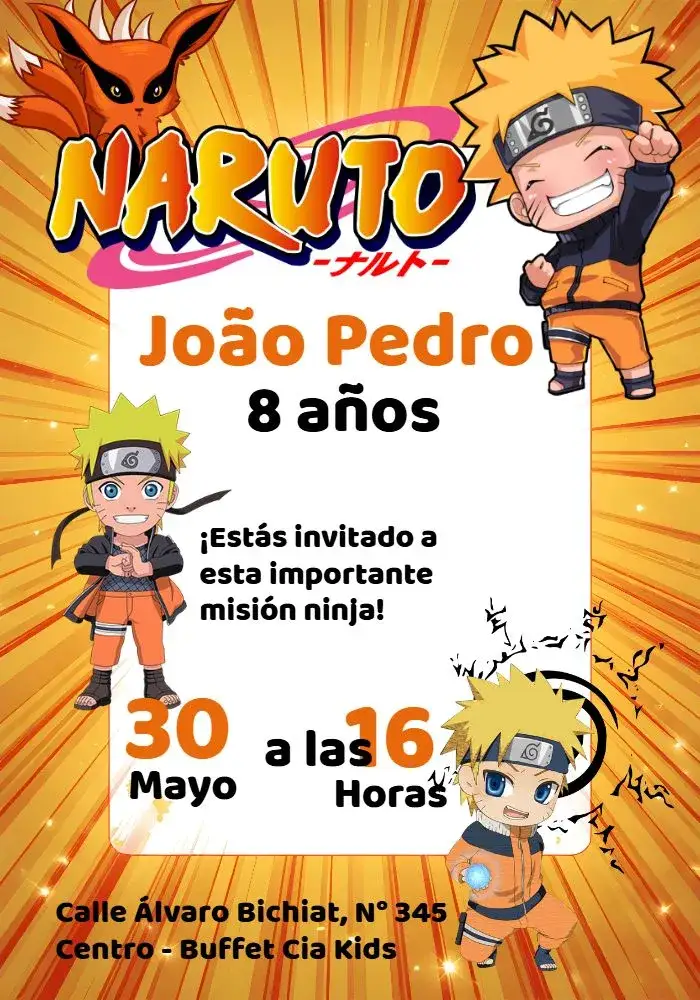 Invitación Naruto Chibi Akatsuki – tema Cumpleaños Infantil anime, colorido, divertido, moderno, temático, jovem