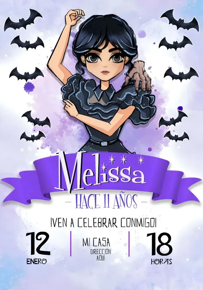 Invitación Miércoles Addams Púrpura