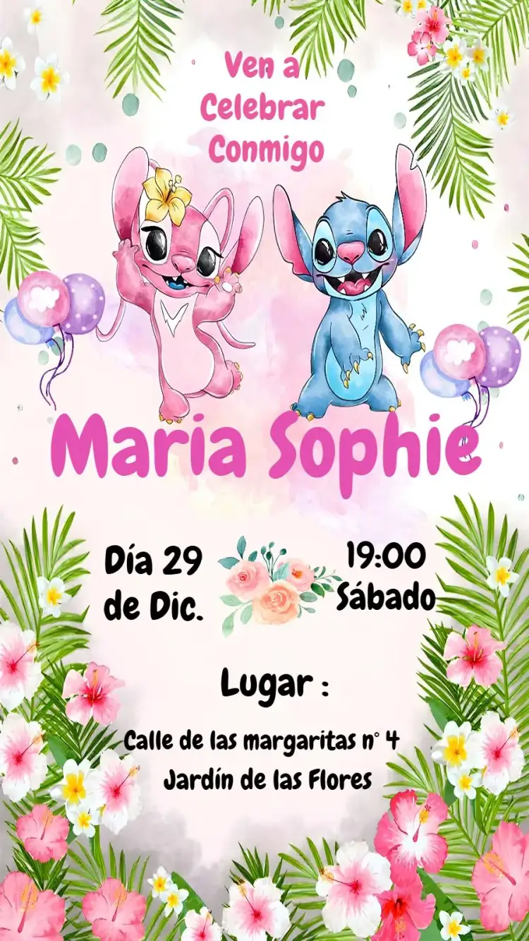 Invitación Stitch Y Angel – tema Más buscados colorido, lúdico, temático, infantil, divertido