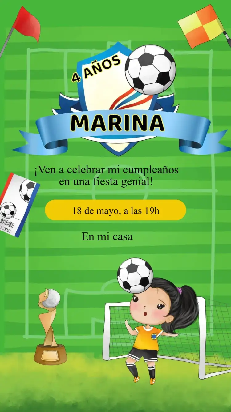 Invitación Invitación Cumpleaños Fútbol niña – tema Cumpleaños Infantil fútbol, colorido, divertido, infantil, moderno