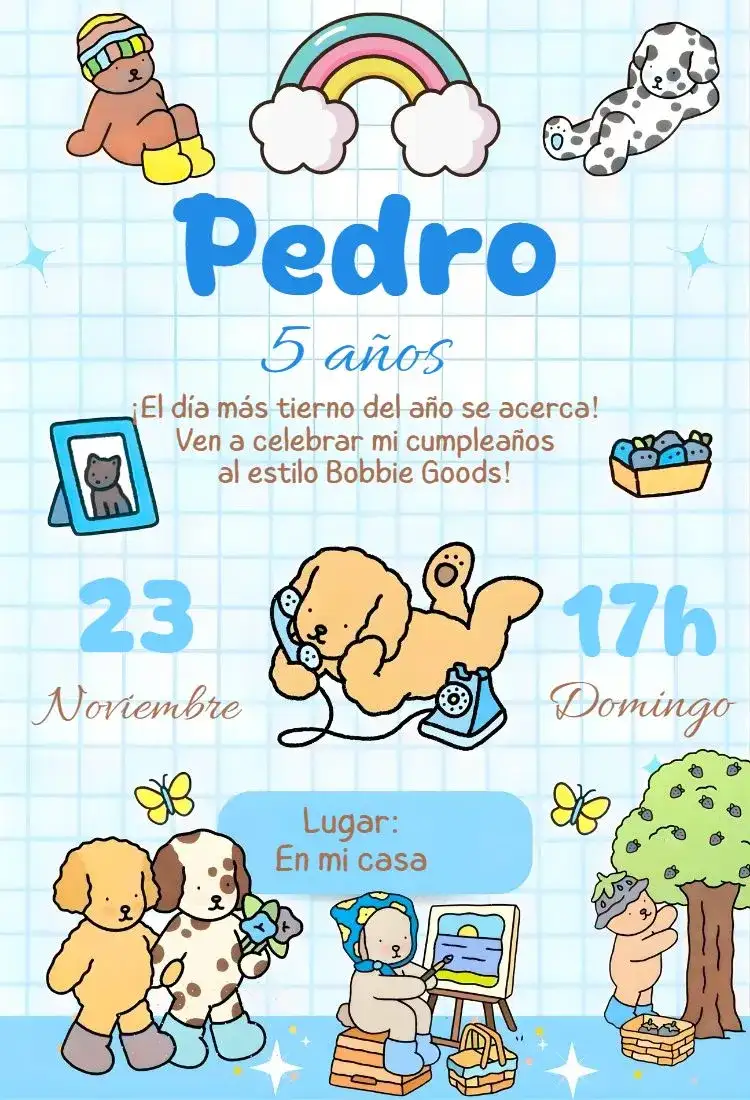 Invitación Invitación digital bobbie goods – tema Cumpleaños kawaii, minimalista, moderno, rosa, tierno
