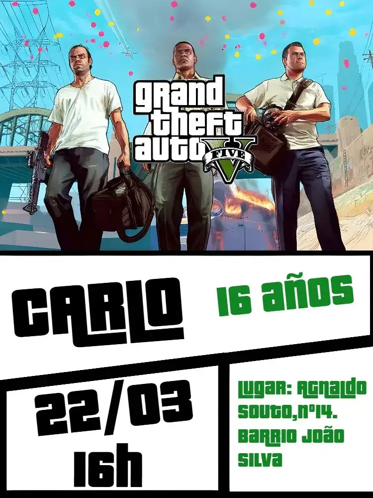 Invitación Gta V Blanco – tema Cumpleaños moderno, temático, blanco y verde, juegos, digital