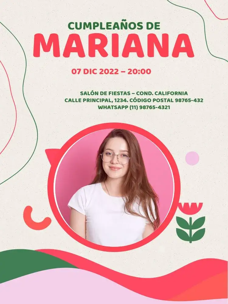 Invitación Joven Femenino Con Foto Delicado – tema Cumpleaños Infantil delicado, joven, femenino, colores suaves, foto personalizada, moderno
