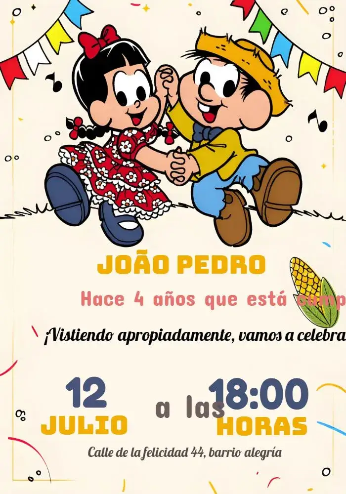 Invitación Chico Bento Arraiá Turma – tema Más buscados colorido, caipira, brincalhón, divertido, fiesta temática, vintage