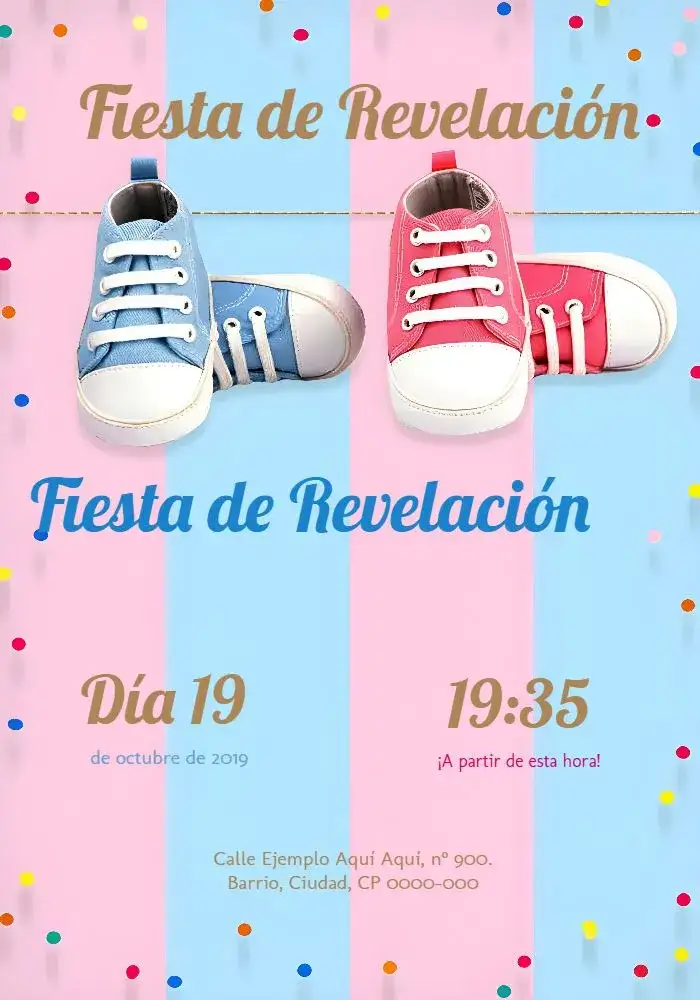 Invitación Chá Revelación Niño O Niña Celebración – tema Revelación Bebé azul y rosa, diseño moderno, elementos lindos, minimalista, temática de bebé, colores suaves