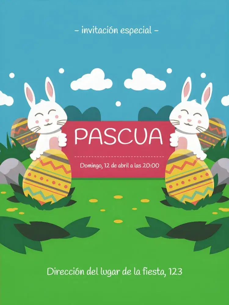 Invitación Pascua Huevos – tema Fechas Conmemorativas marrón, blanco, vintage, moderninho, colorido, divertido