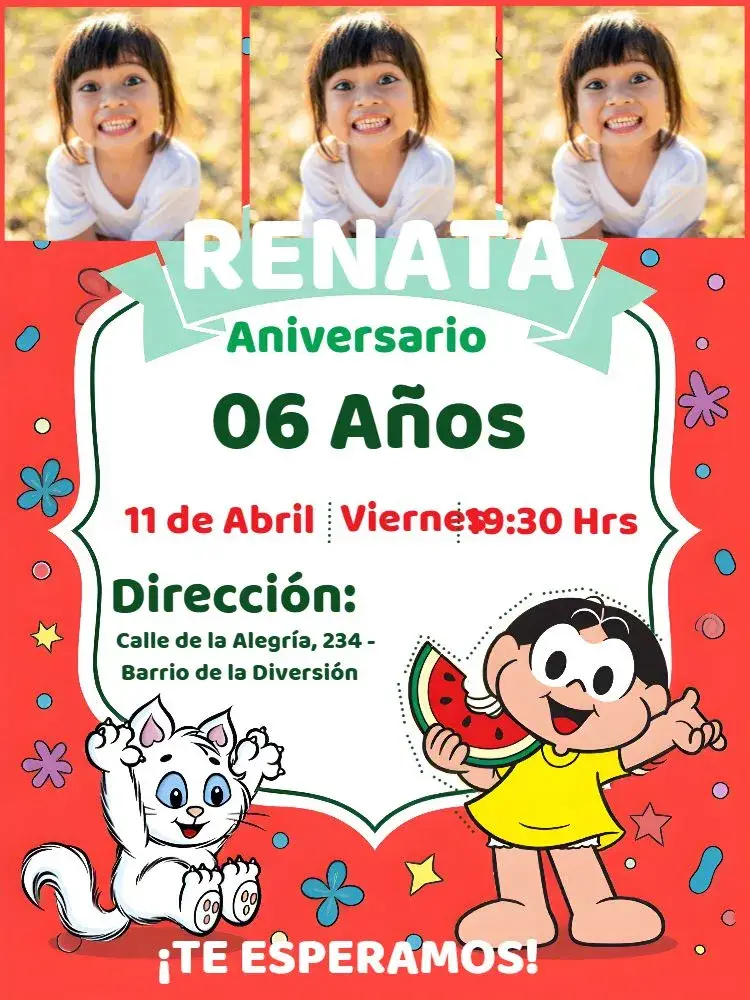 Invitación Magali Turma Da Mônica Con Fotos Verde editable y personalizable