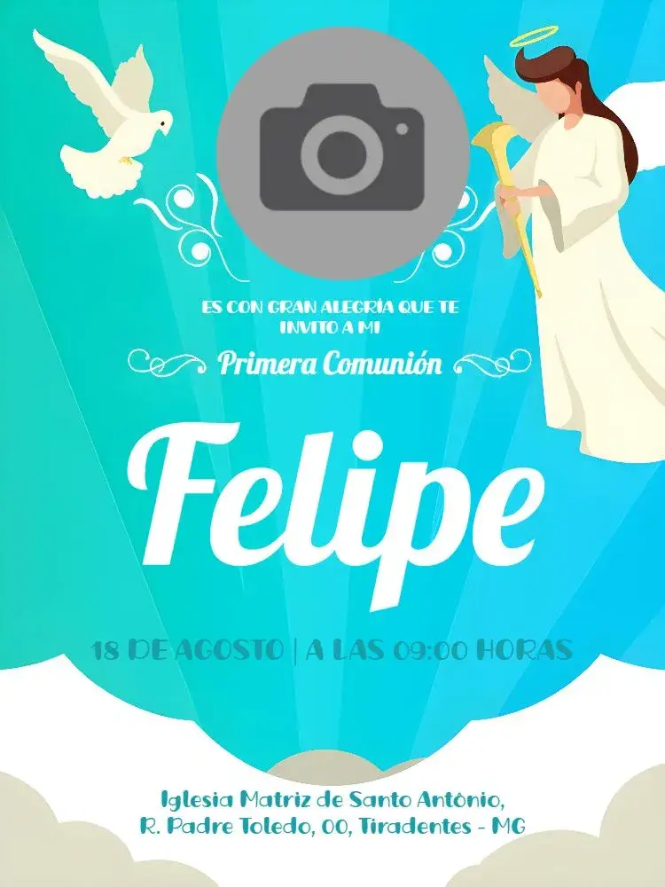 Invitación Primera Comunión Con Foto de Ángel editable y personalizable