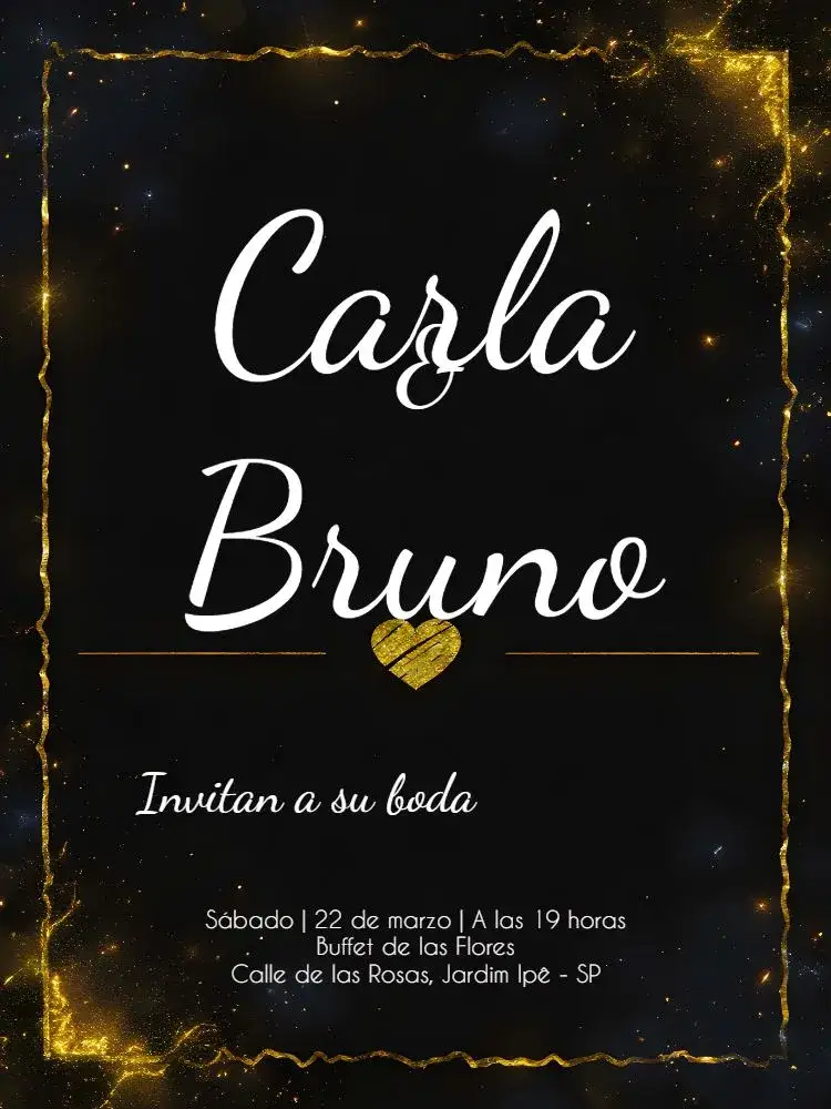 Invitación Boda Minimalista Corazón – tema Boda minimalista, moderno, elegante, corazón, amarillo y negro, contemporáneo