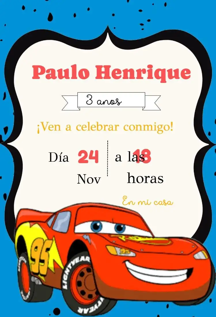 Invitación cumpleaños infantil Cars