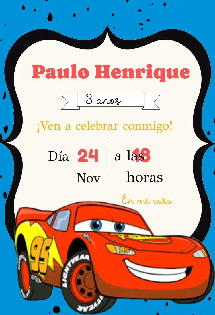 Invitación cumpleaños infantil Cars
