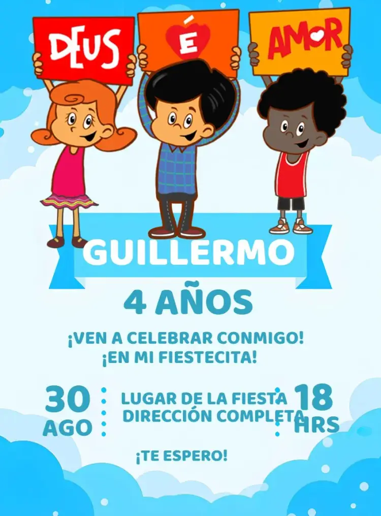Invitación 3 Palabritas Dios Es Amor Azul