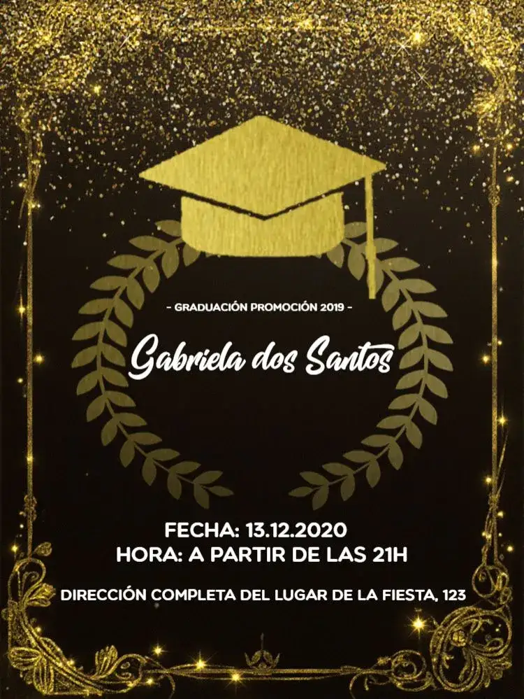 Invitación Graduación Dorado – tema Graduación dorado, elegante, brillante, moderno, sofisticado, clásico