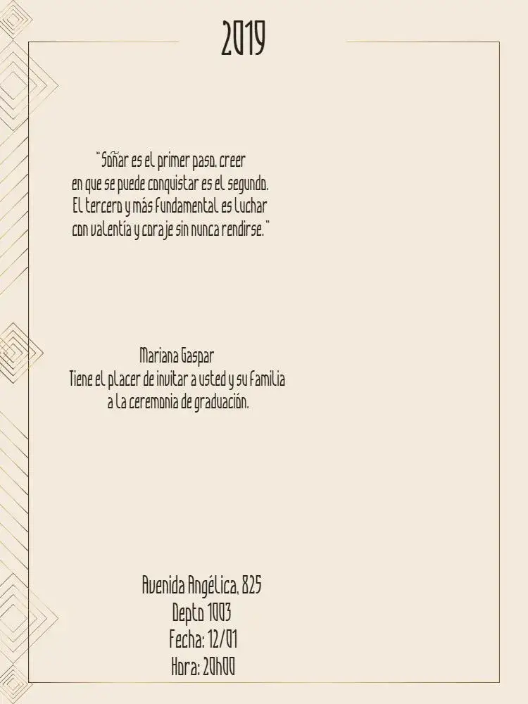 Invitación Celebración de Graduación – tema Graduación crema, dorado, geométrico, delicado, femenino, moderno