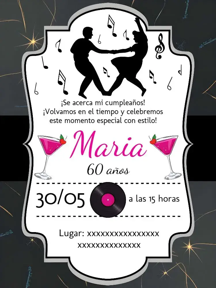Invitación Años 60 Baile